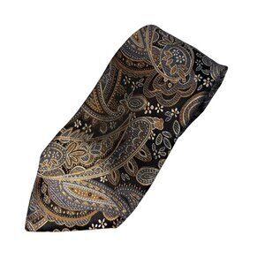 Sean John Tie Mens Paisley Necktie In Black Gold 100% Silk 3.5" Width